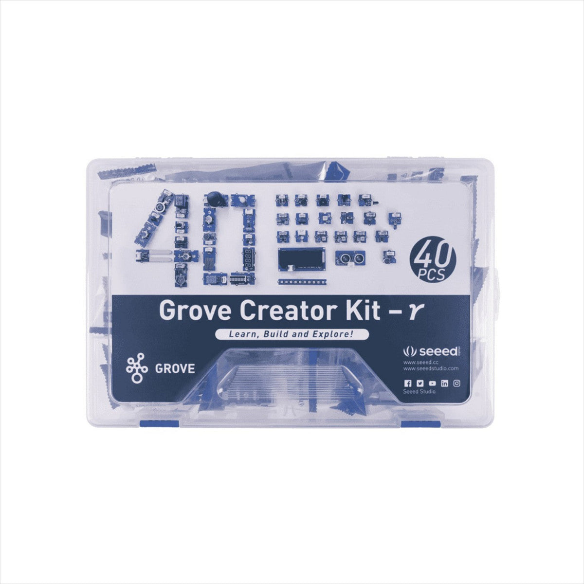 Grove Creator Kit - γ / 40 Modules Arduino Starter Kit
Grove Creator Kit - γ / Arduino Starter Kit
Contains 5 actuators, 10 analog inputs, 4 displays, LEDs, and sensors
Offers 40 Grove functional modules
Provides spec