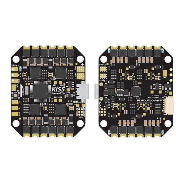 FLYDUINO KISS COMPACT CTRL ALL-IN-ONE FC ESCKISS COMPACTCTRL "CC" (AIOV2) - NEW MEMBER OF THE KISS INTEGRATED FC&amp;ESCS FAMILY 
This version of the All-in-One board by Flyduino consists of a KISS 32bit fligh